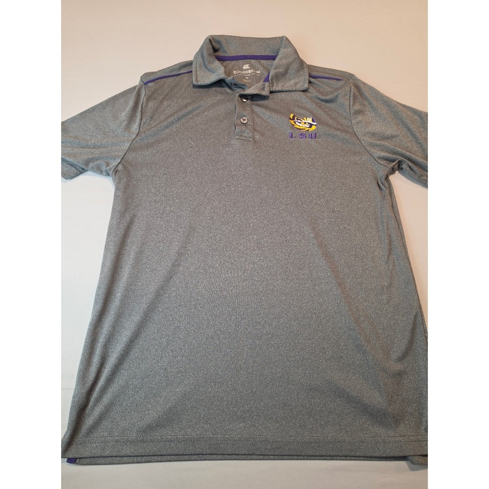 Colosseum LSU Tigers Mens Medium Gray Heather Performance Polo Shirt NCAA